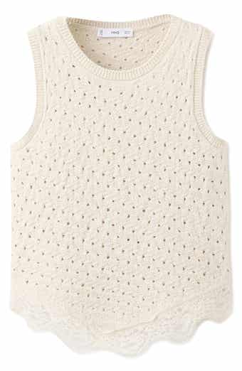 Gala Lace Trim Sleeveless Pointelle Sweater