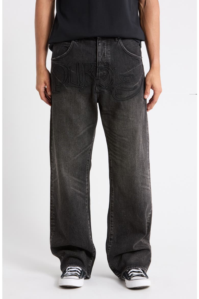 Logo Embroidered Relaxed Jeans, Main, color, BLACK
