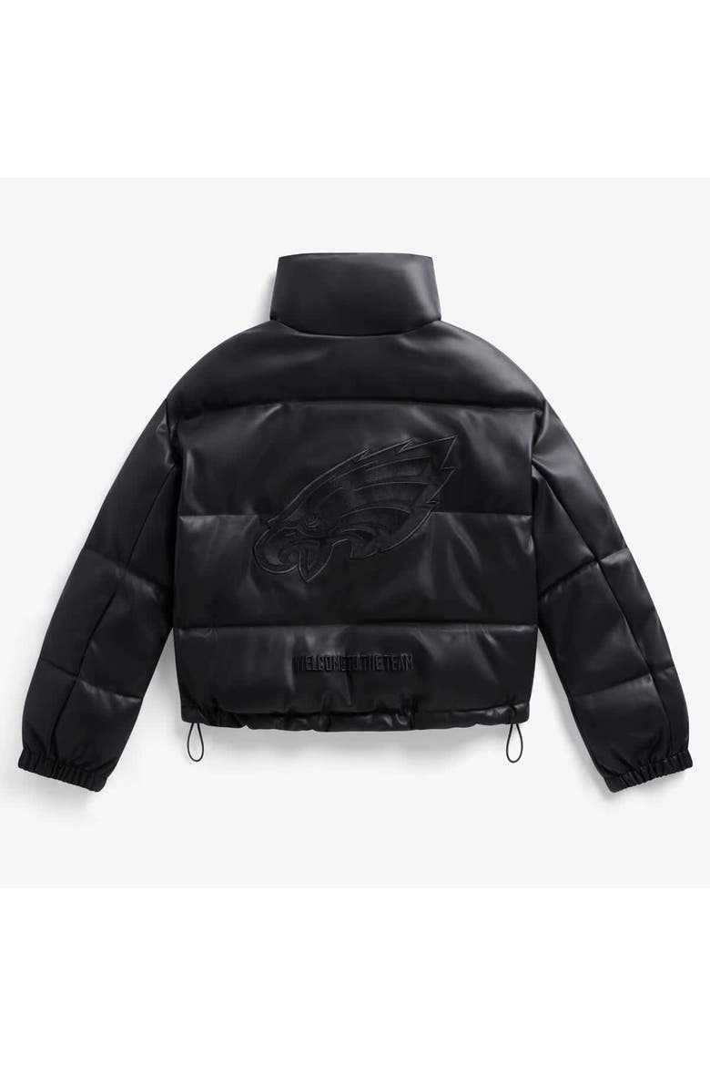 Women's  Black Philadelphia Eagles Faux Leather Puffer Jacket, Alternate, color, Black
