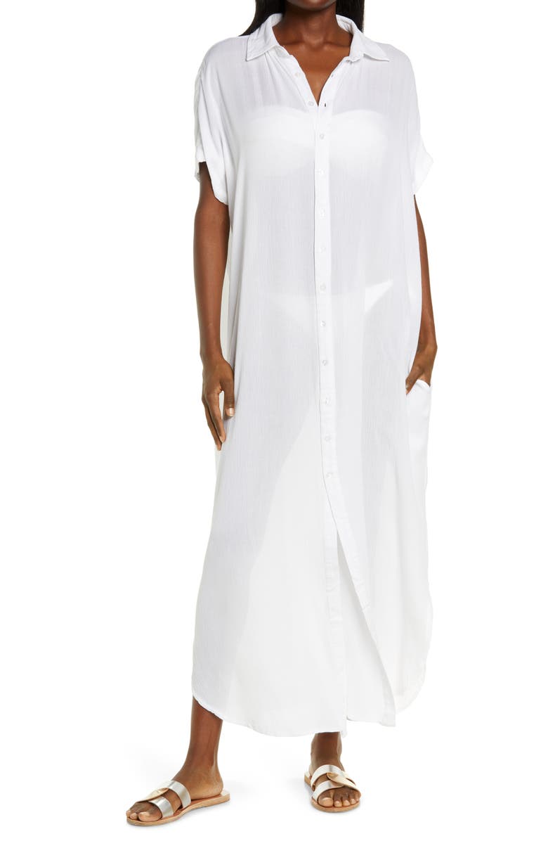 Elan Button-Down Maxi Cover-Up Dress, Main, color,