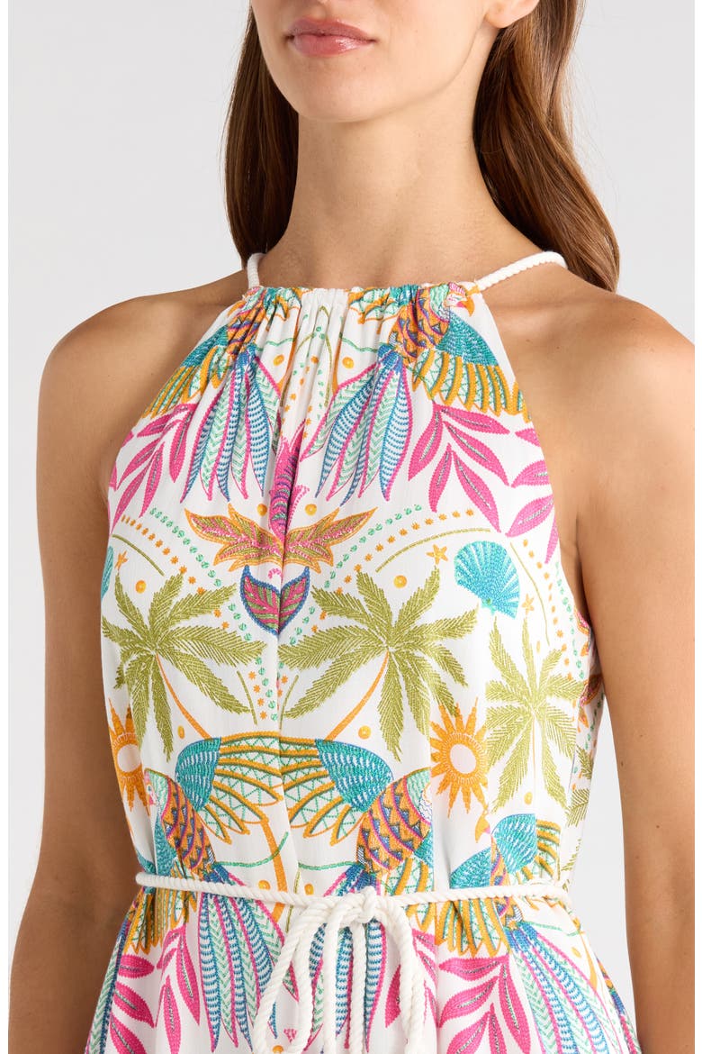Malena Tie Waist Halter Minidress, Alternate, color, WHITE-MULTI
