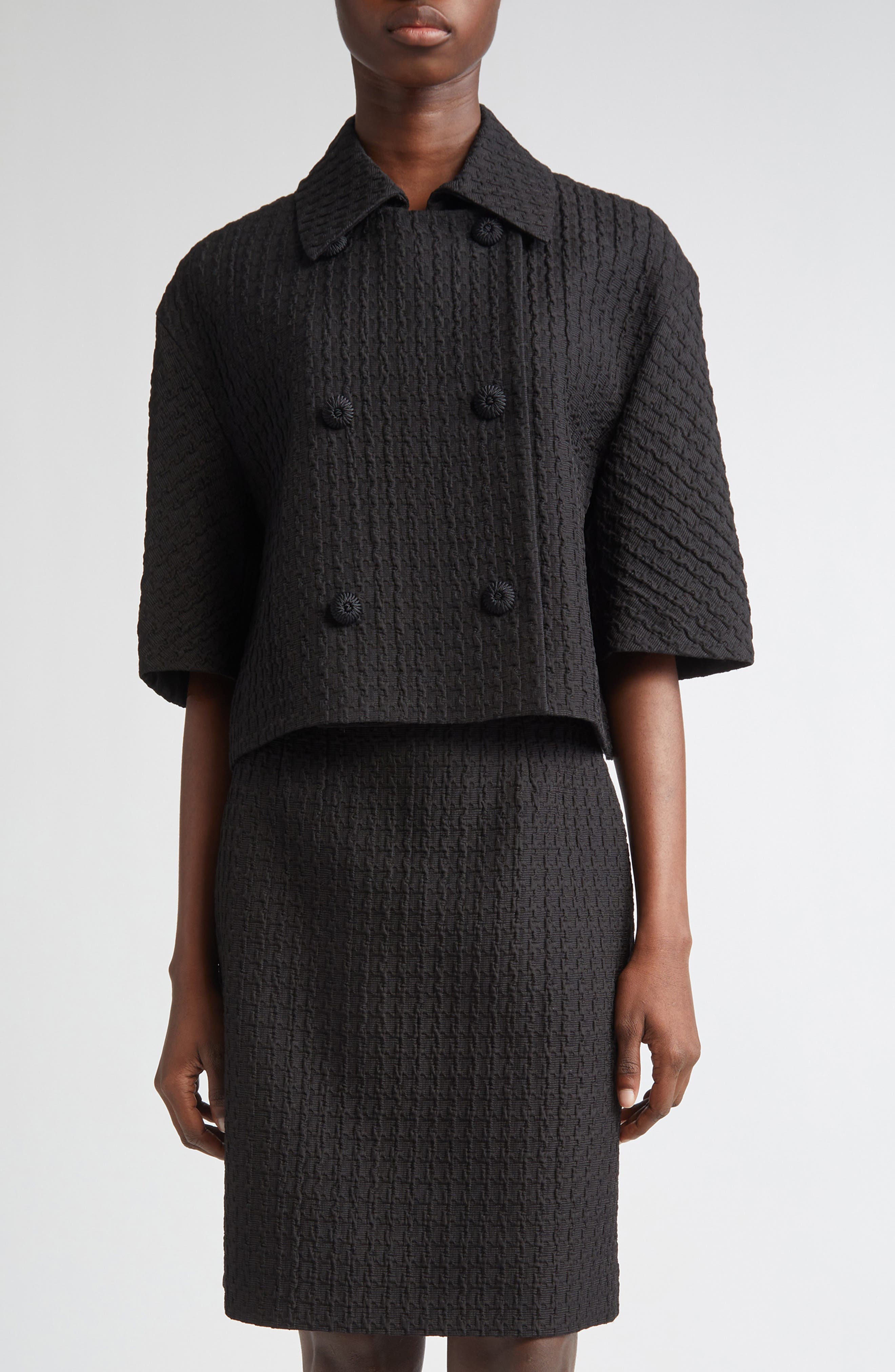 Lafayette 148 New York Textured Houndstooth Jacquard Double Breasted Jacket
