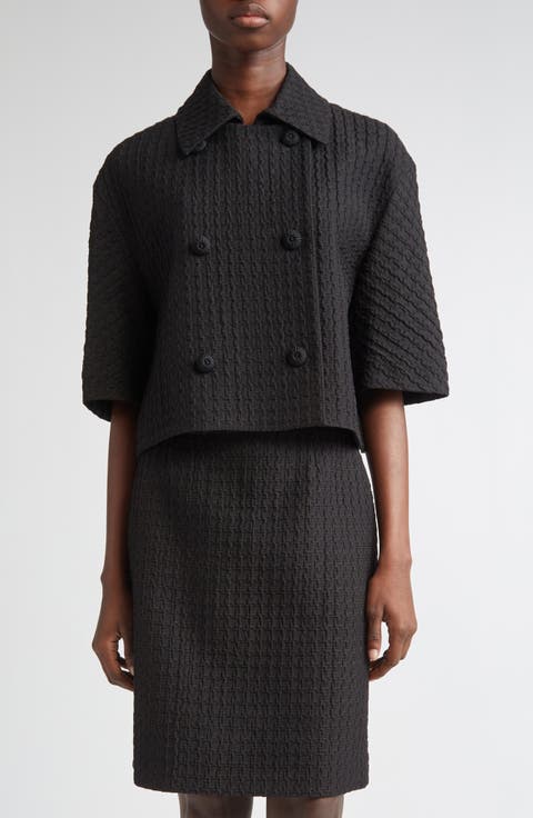 Textured Houndstooth Jacquard Double Breasted Jacket