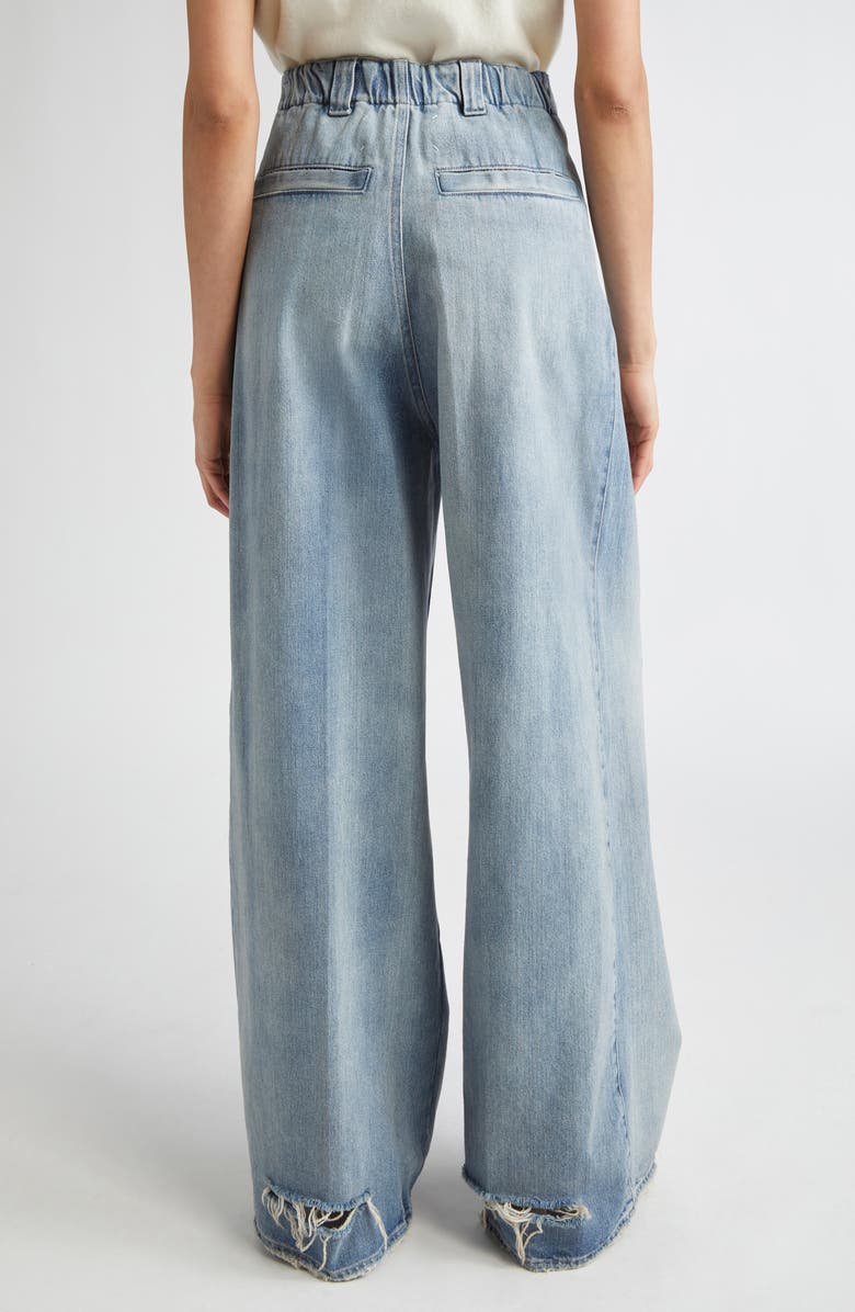 Maison Margiela Pleated Distressed Wide Leg Jeans, Alternate, color, Light Blue