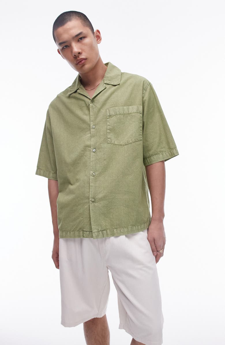 Topman Washed Cotton Camp Shirt, Main, color, 