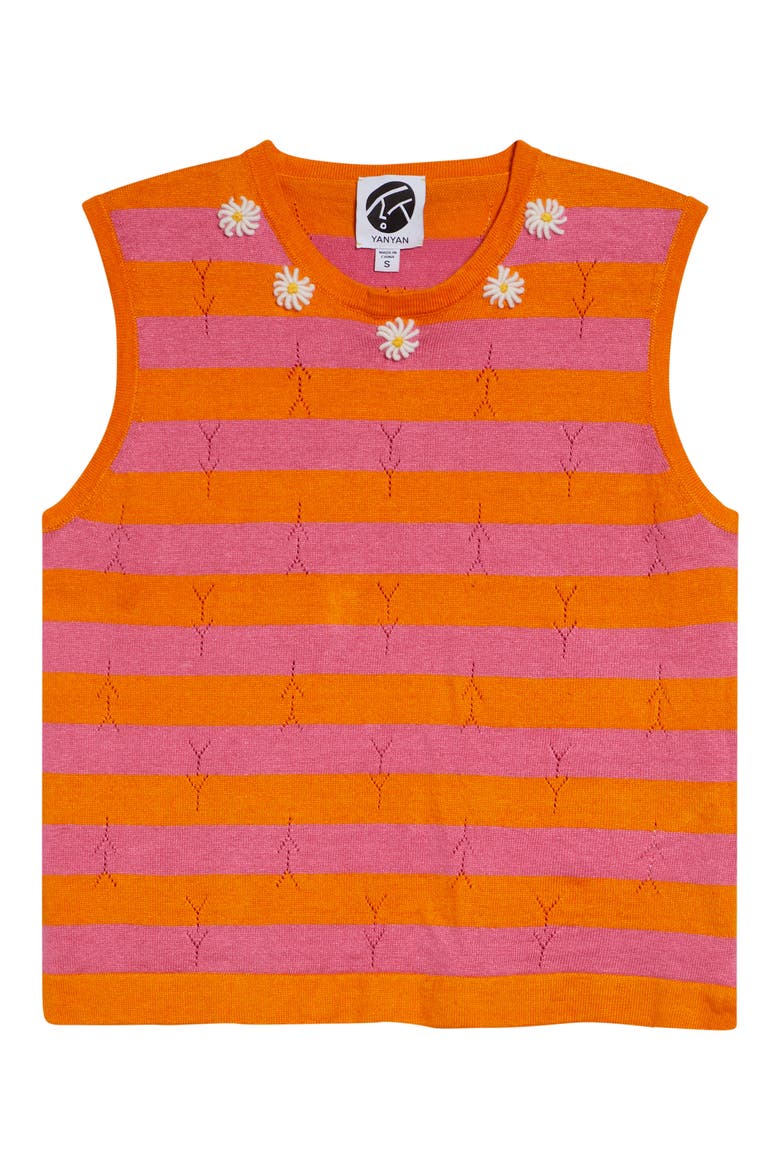 Daisy Stripe Sleeveless Linen Blend Sweater, Alternate, color, CANDY/ ORANGE