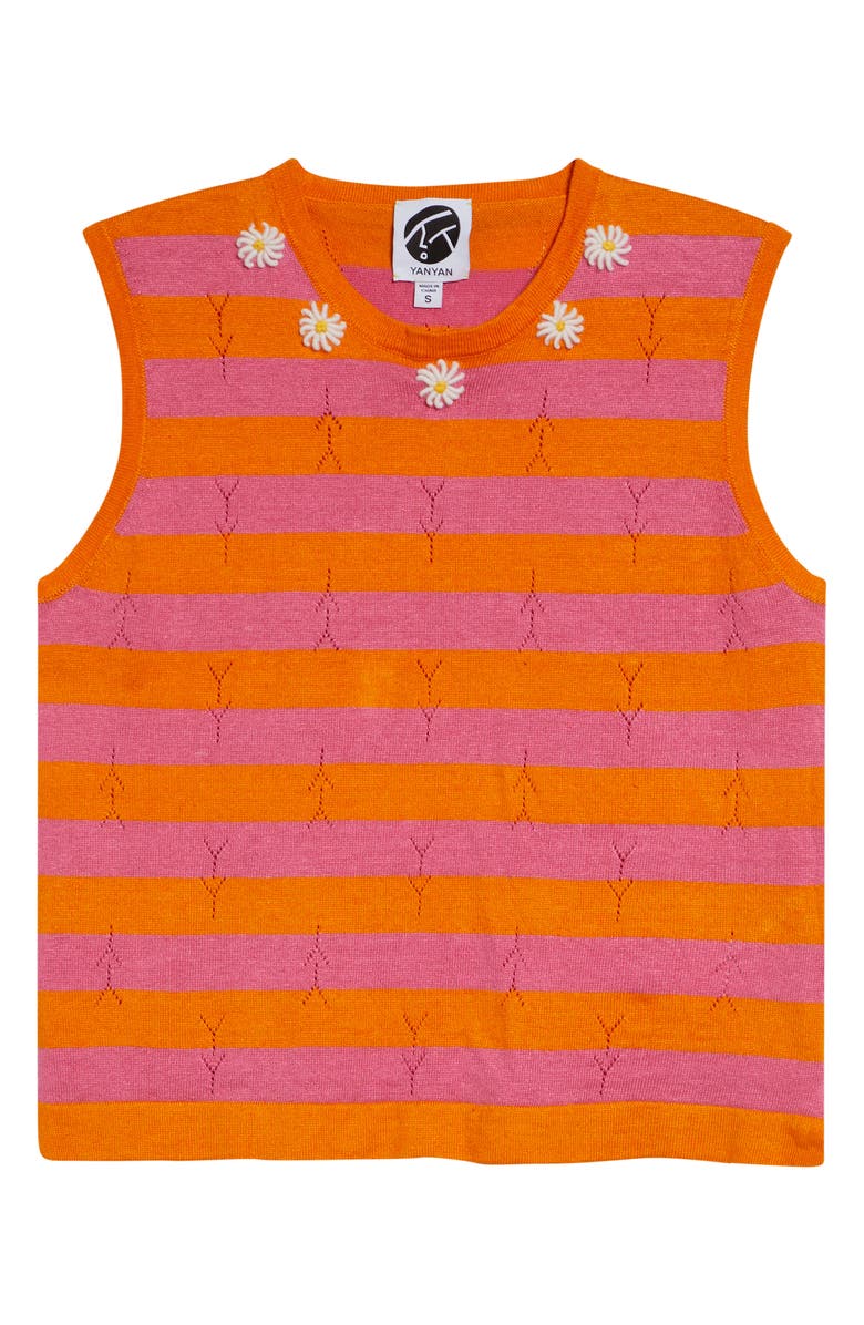 YanYan Daisy Stripe Sleeveless Linen Blend Sweater, Alternate, color, Candy/ Orange