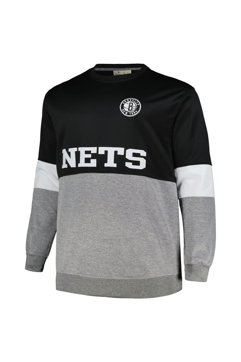 Men's Fanatics Branded Black/Heather Gray Brooklyn Nets Big & Tall Split Pullover Sweatshirt, Alternate, color, Black