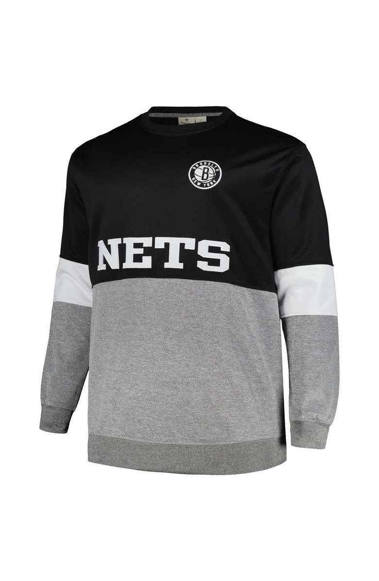 FANATICS Men's Fanatics Branded Black/Heather Gray Brooklyn Nets Big & Tall Split Pullover Sweatshirt, Alternate, color, Black