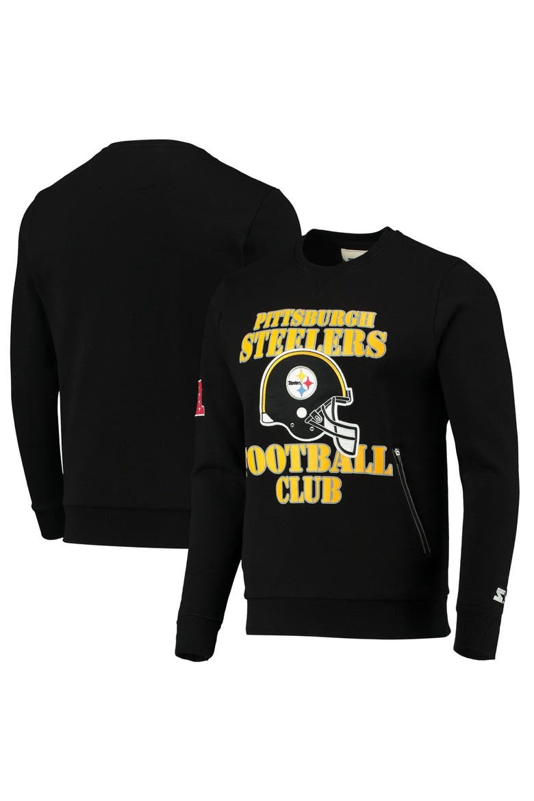 Men's Starter Black Pittsburgh Steelers Locker Room Throwback End Zone Pullover Sweatshirt, Main, color, Black