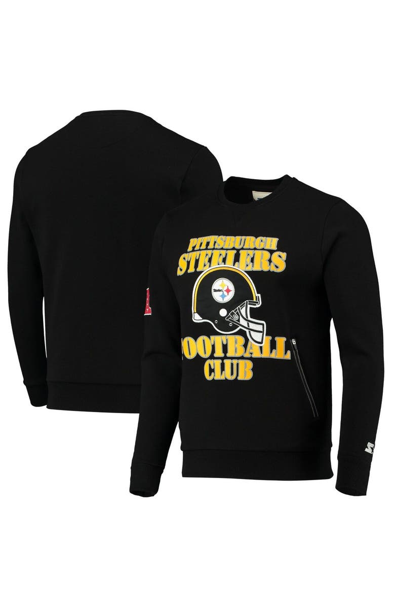 STARTER Men's Starter Black Pittsburgh Steelers Locker Room Throwback End Zone Pullover Sweatshirt, Main, color, 