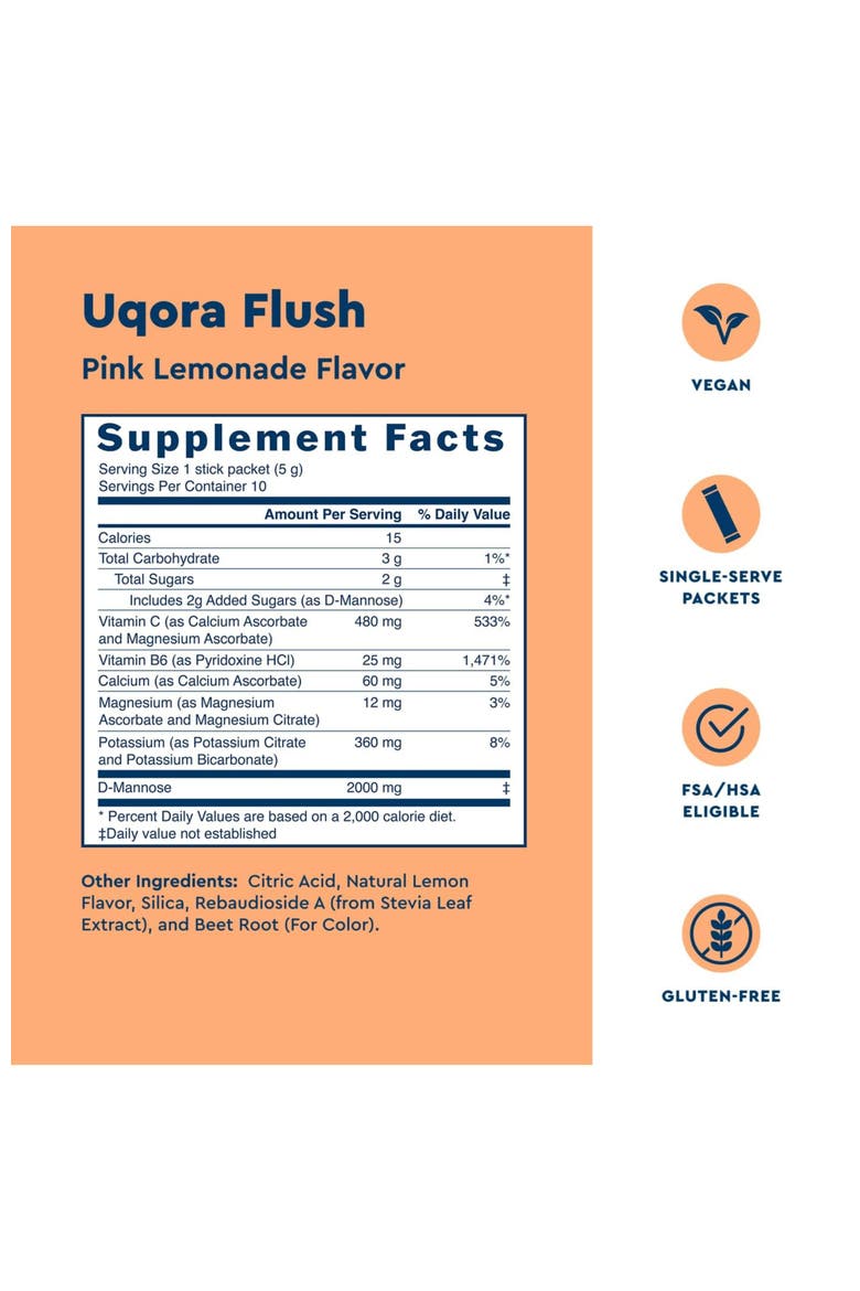 Flush - Urinary Tract with D-Mannose, Vitamin C, Vitamin B6, Potassium, Magnesium & Calcium Gluten Free & Vegan Pink Lemonade Flavor, Alternate, color, None