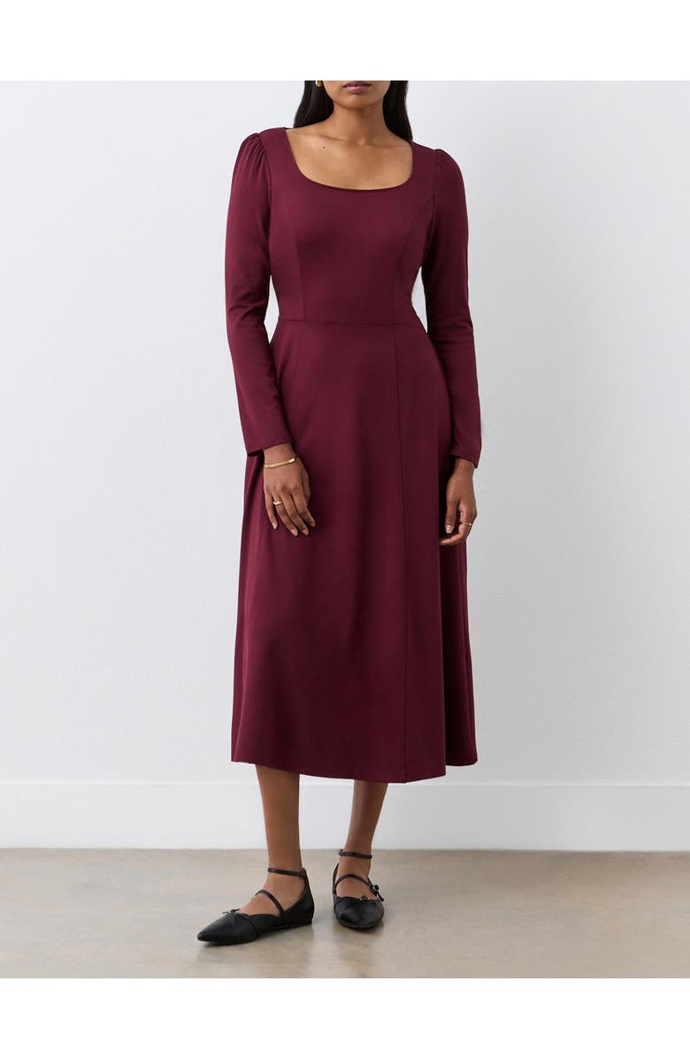 Finery London Kelly Ponte Jersey Midi Dress, Alternate, color, Burgundy