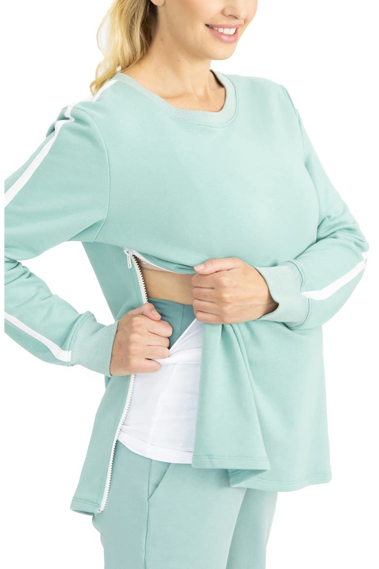 Maternity/Nursing Tank, Sweatshirt and Joggers Set, Alternate, color, MINT
