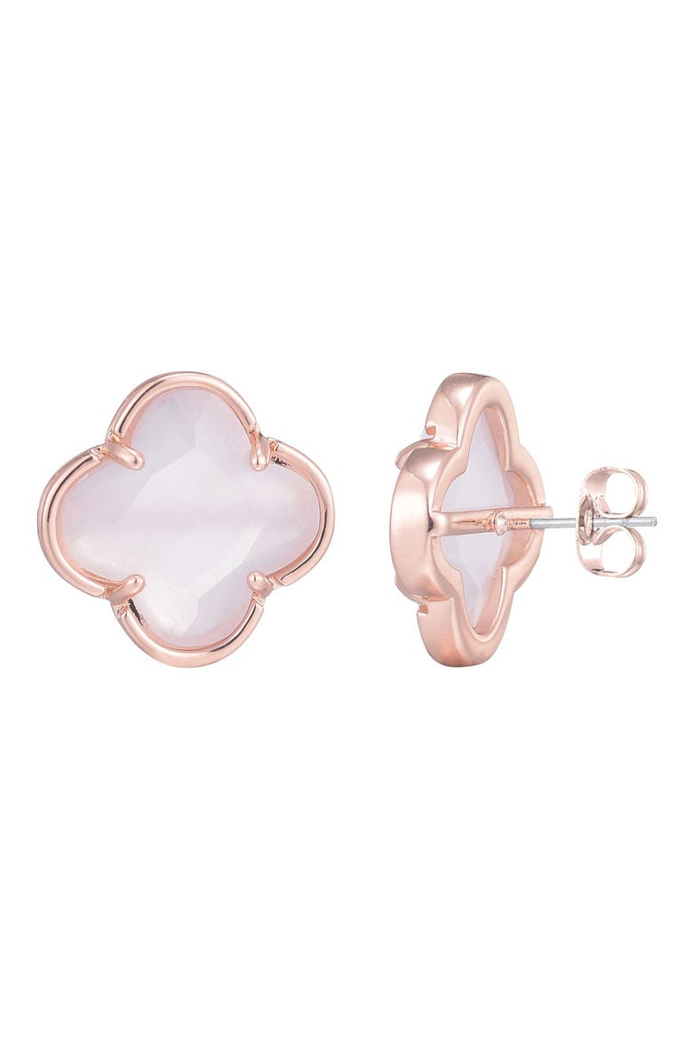Crystal Clover Stud Earrings, Alternate, color, WHITE