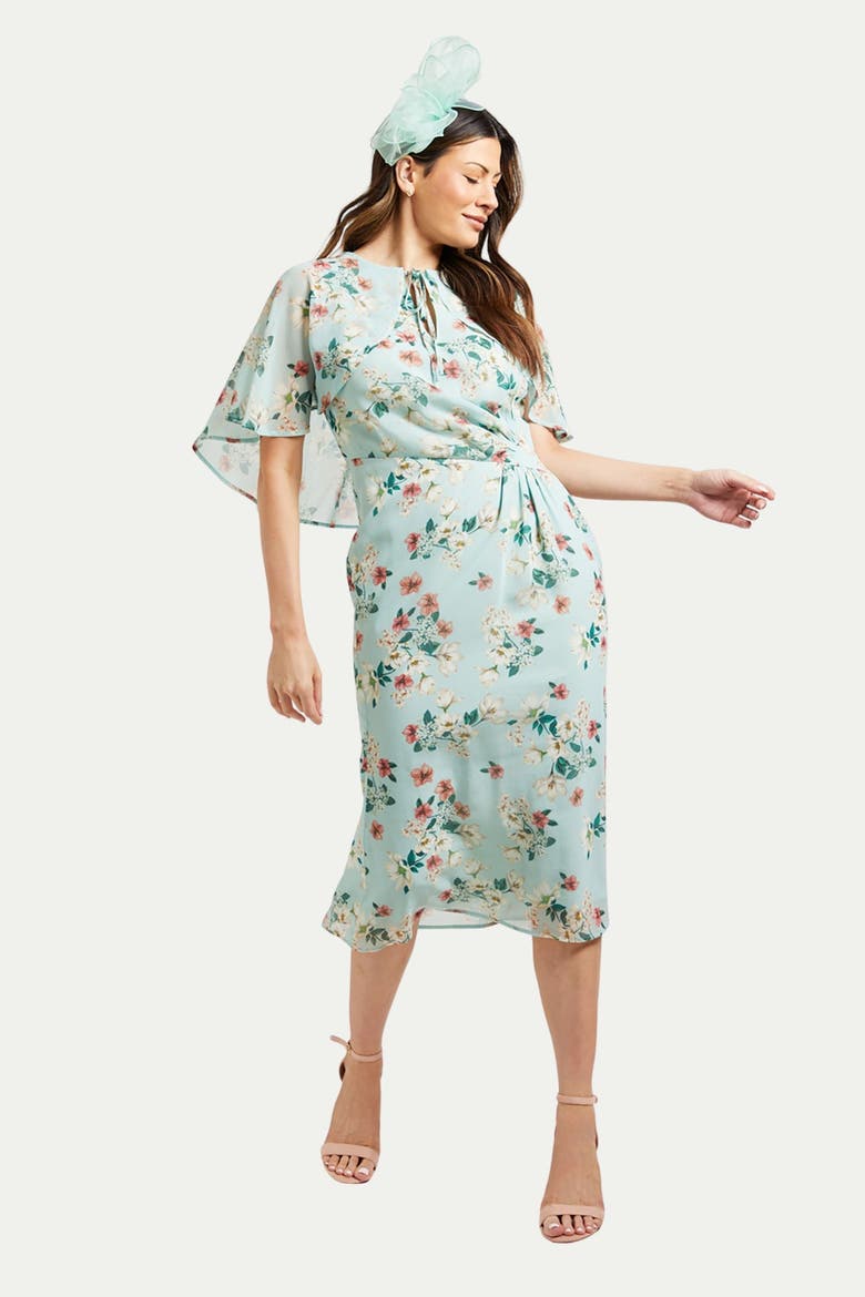 Cape Sleeve Ruched Midi Dress, Main, color, Sage