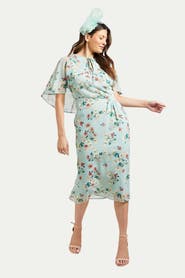 Wallis Cape Sleeve Ruched Midi Dress