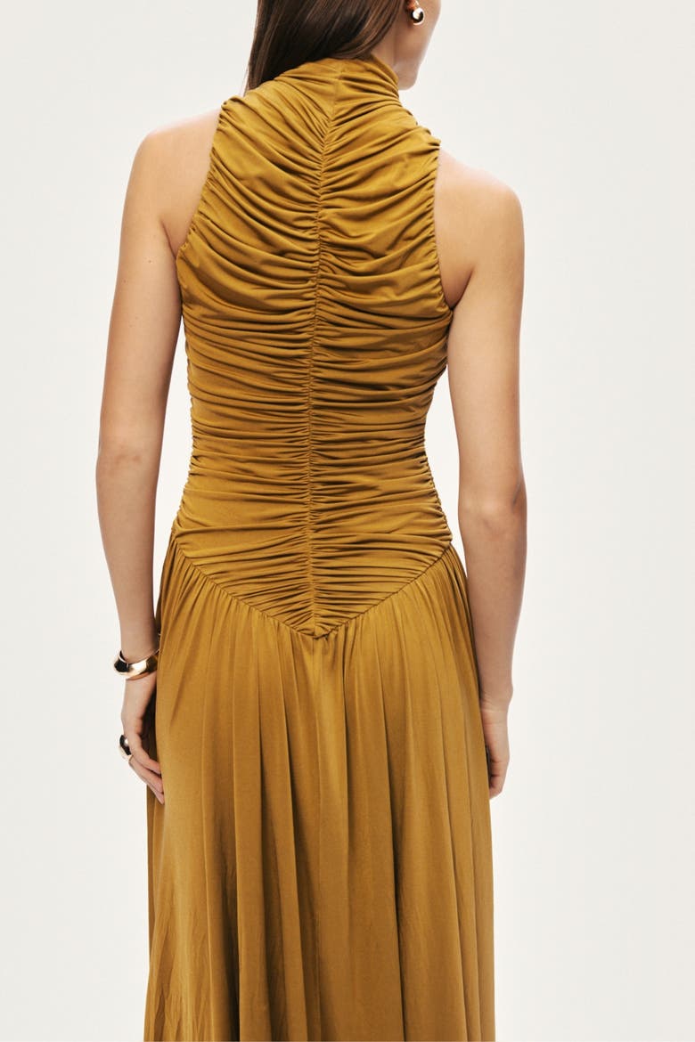Ruched High-Neck Maxi Dress, Alternate, color, Camel