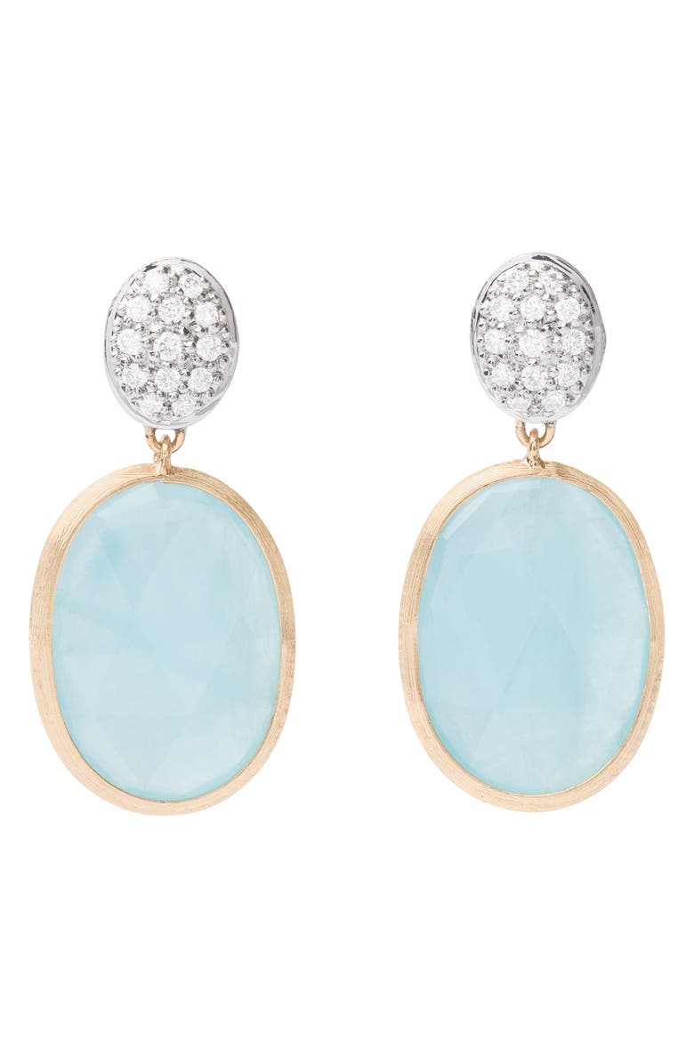 Marco Bicego Siviglia Aquamarine & Pavé Diamond Drop Earrings, Main, color, Yl/ Wh Gold