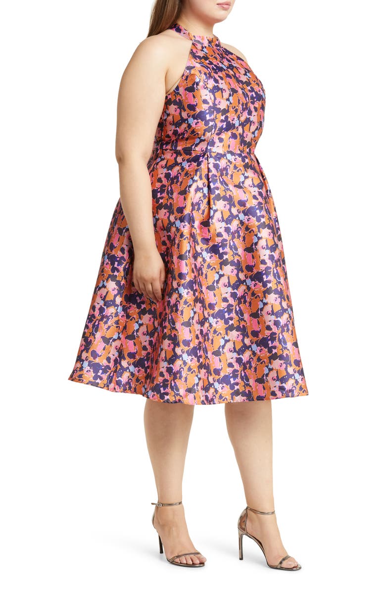 Chi Chi London Abstract Floral High Halter Neck Midi Dress, Alternate, color, 
