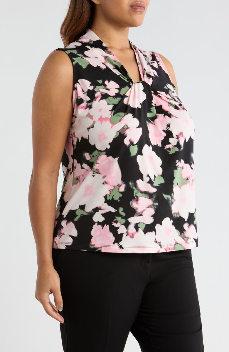 KASPER Floral Print Knot Front Sleeveless Top, Alternate, color, Black Multi