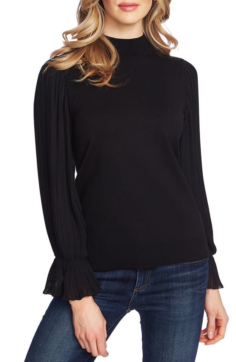CeCe Pleated Sleeve Mock Neck Sweater, Main, color, 