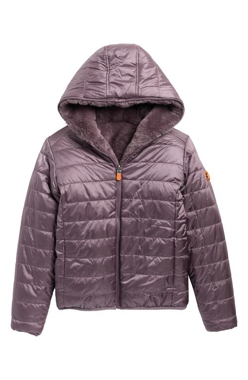 Save The Duck Kids' Chloe Faux Fur Reversible Hooded Puffer Jacket In Purple