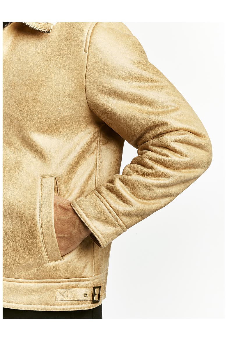 Faux Shearling Lined Leather Aviator Jacket, Alternate, color, VINTAGE PINE