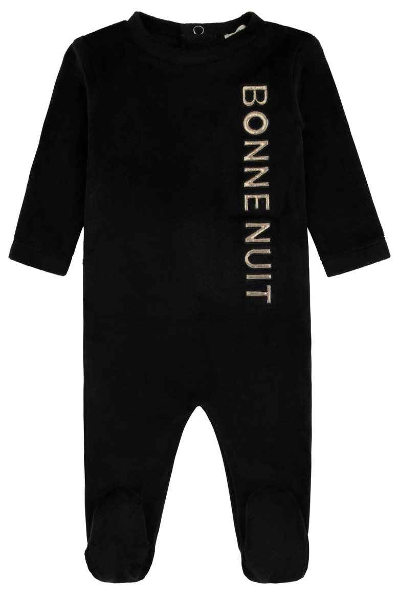Velour Puffy Letters Footie, Main, color, Black