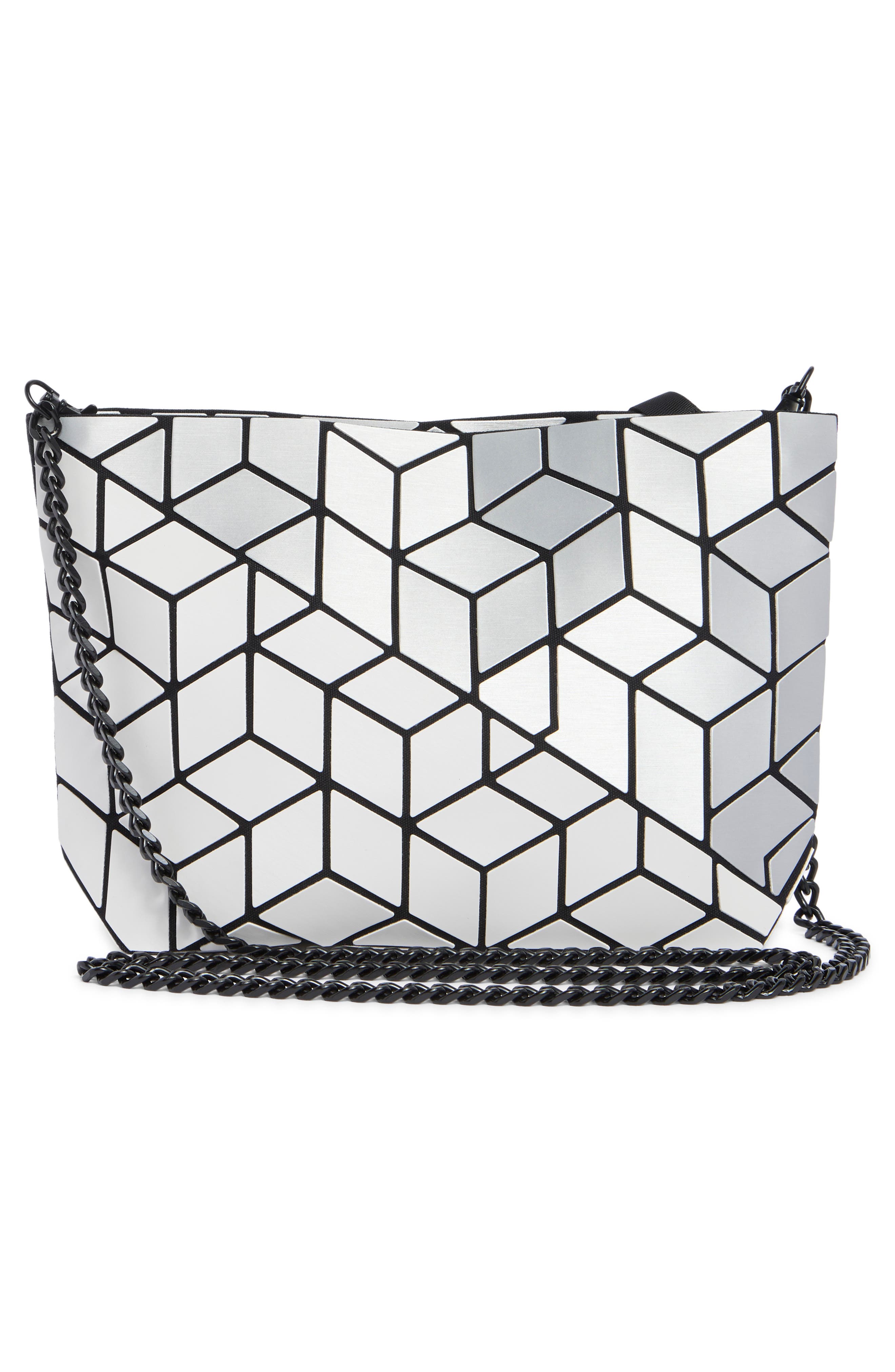 Diagnoal Geo Clutch, Alternate, color, WHITE/ SILVER