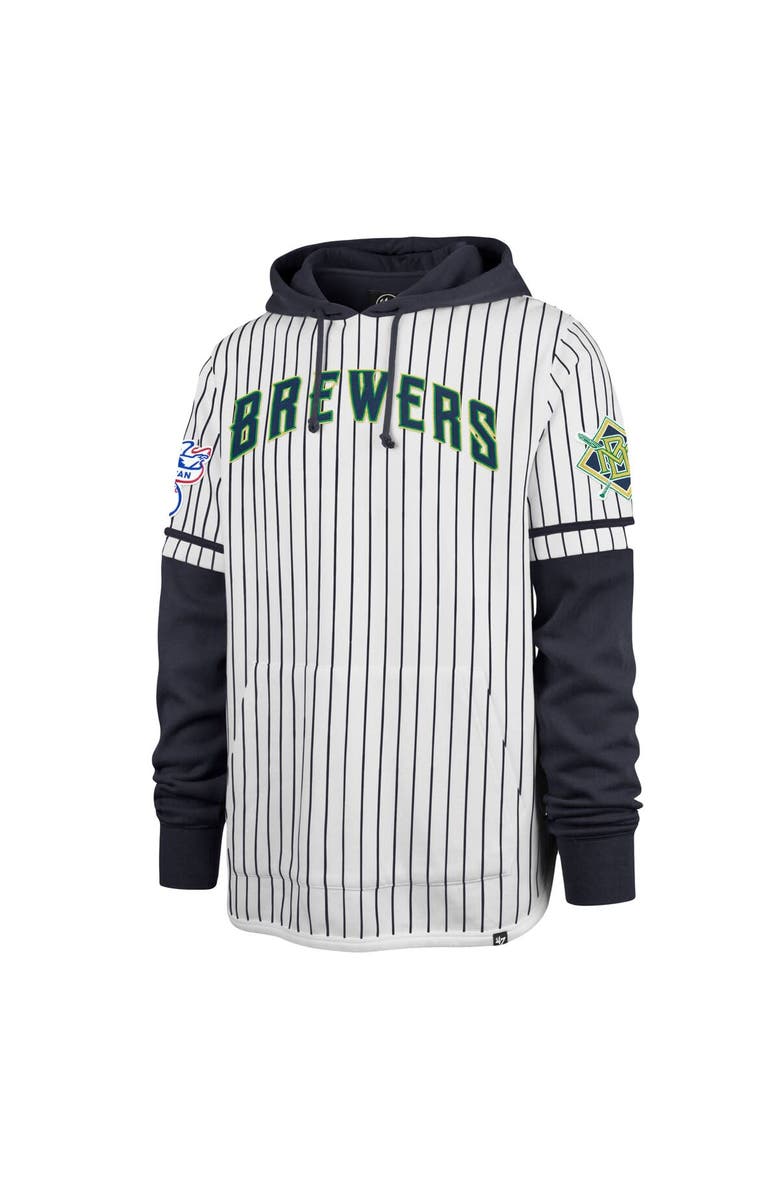 '47 Men's '47 White Milwaukee Brewers Pinstripe Double Header Pullover Hoodie, Alternate, color, White