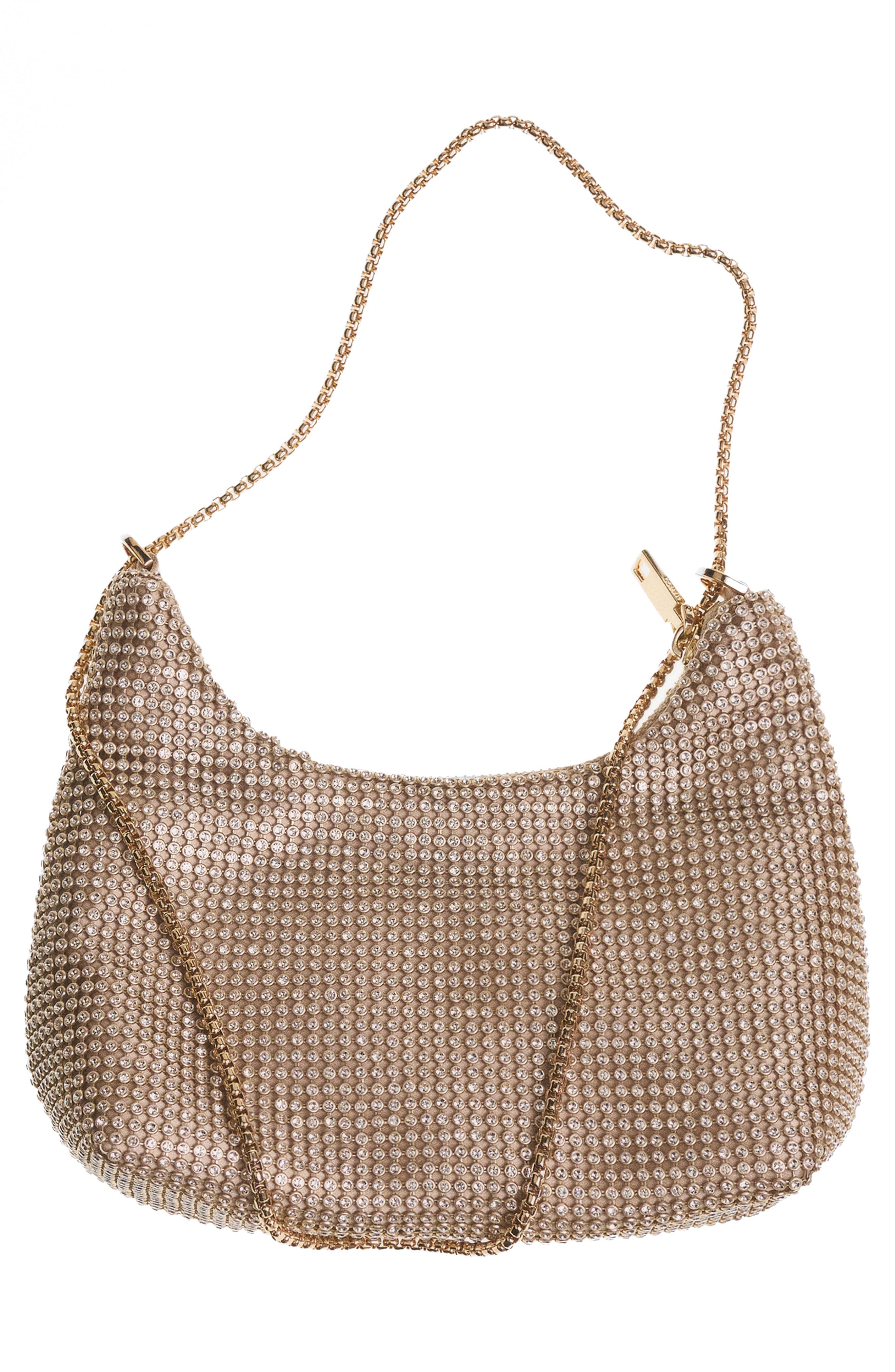 MANGO Chain Strap Crystal Shoulder Bag, Alternate, color, Gold