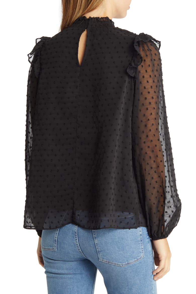 Yannis Smocked Clip Dot Blouse, Alternate, color, BLACK