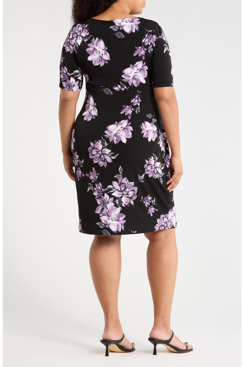 Floral Print Faux Wrap Dress, Alternate, color, BLACK