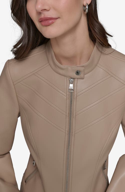 KARL LAGERFELD KARL LAGERFELD PARIS WATER RESISTANT CHEVRON DETAIL FAUX LEATHER JACKET