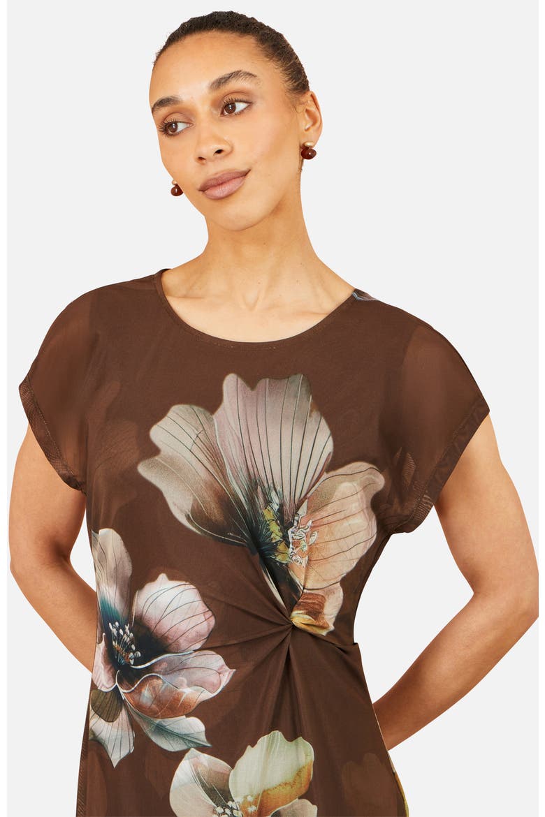 Mesh Floral Midi Dress, Alternate, color, Brown