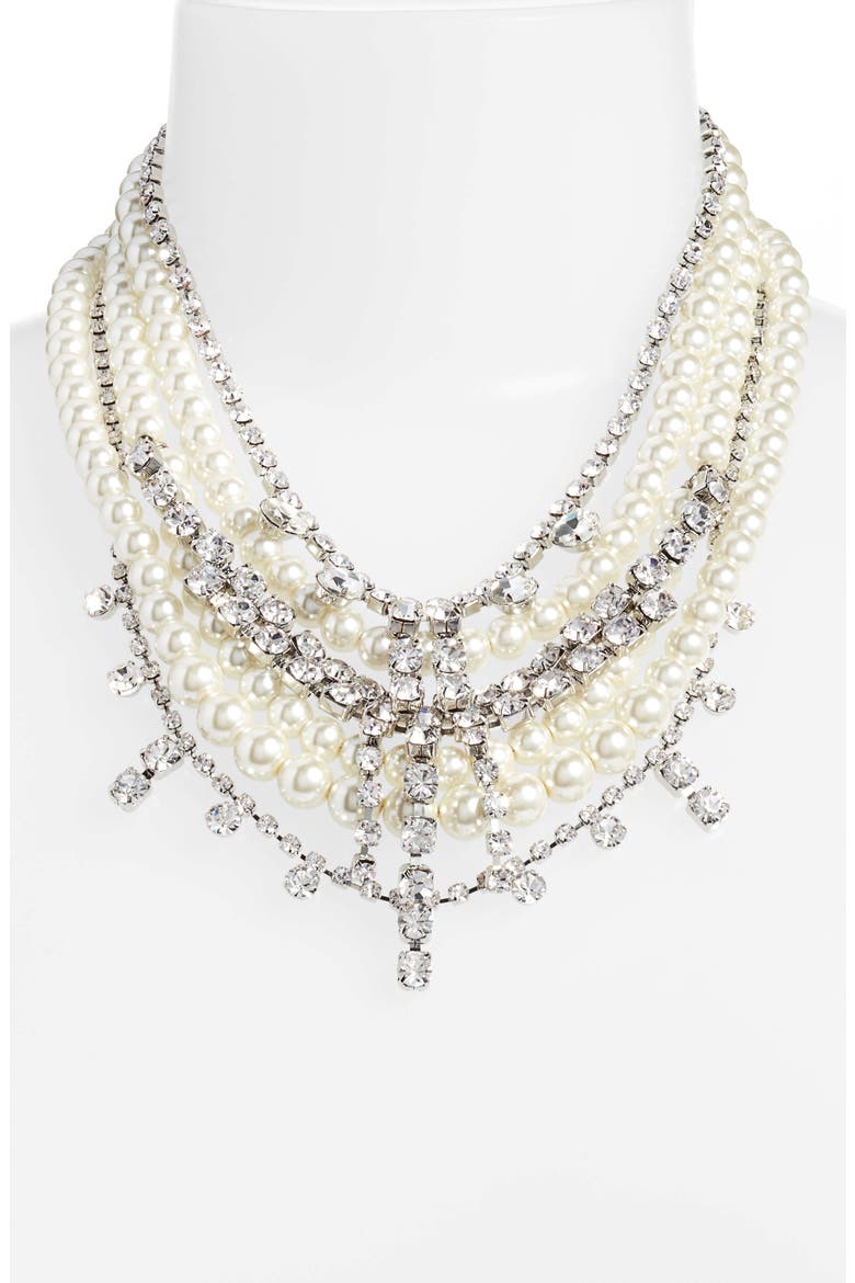 Crystal & Imitation Pearl Multistrand Necklace, Alternate, color, SILVER