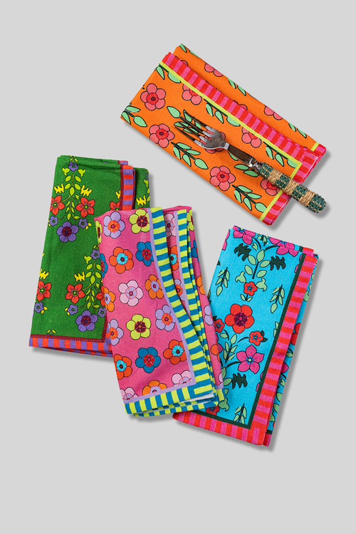 Furbish Spring Floral Napkins Mixed Set Of 4 In Multi