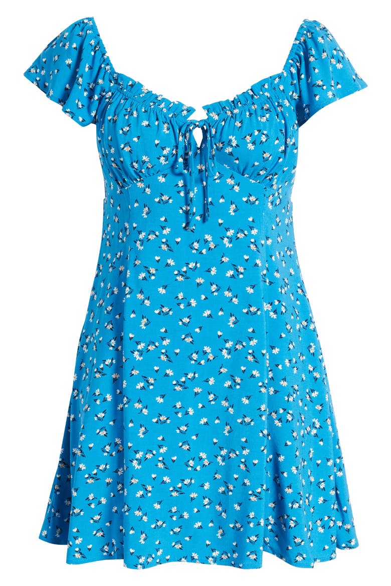 Floral Flutter Sleeve Minidress, Alternate, color, BLUE-CREAM FLORAL