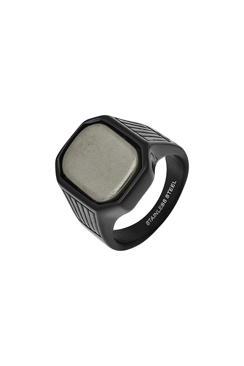 Men's Stone Signet Ring, Alternate, color, BLACK/ GREY