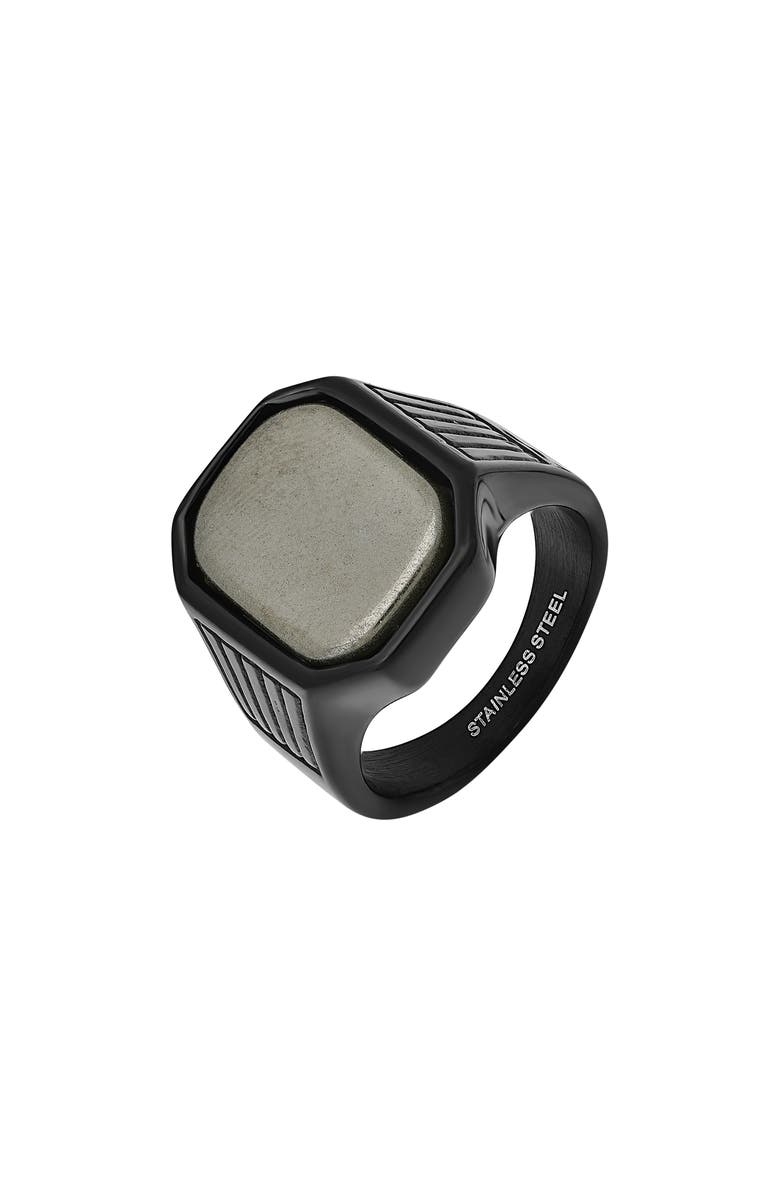 HMY JEWELRY Men's Two-Tone Stainless Steel Ring, Alternate, color, Black Multi