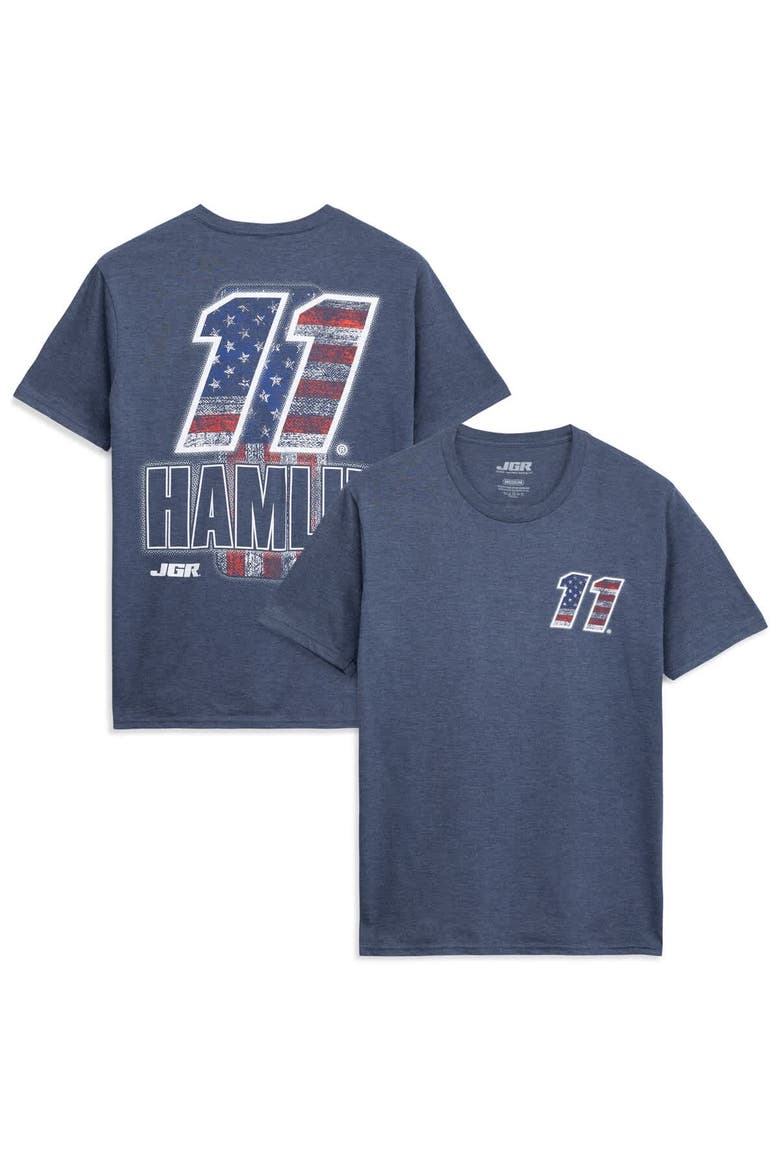 Men's Classic Ink Heather Navy Denny Hamlin #11 Patriotic Number Tri-Blend T-Shirt, Main, color, Heather Navy