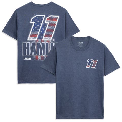 Men's Classic Ink Heather Navy Denny Hamlin #11 Patriotic Number Tri-Blend T-Shirt