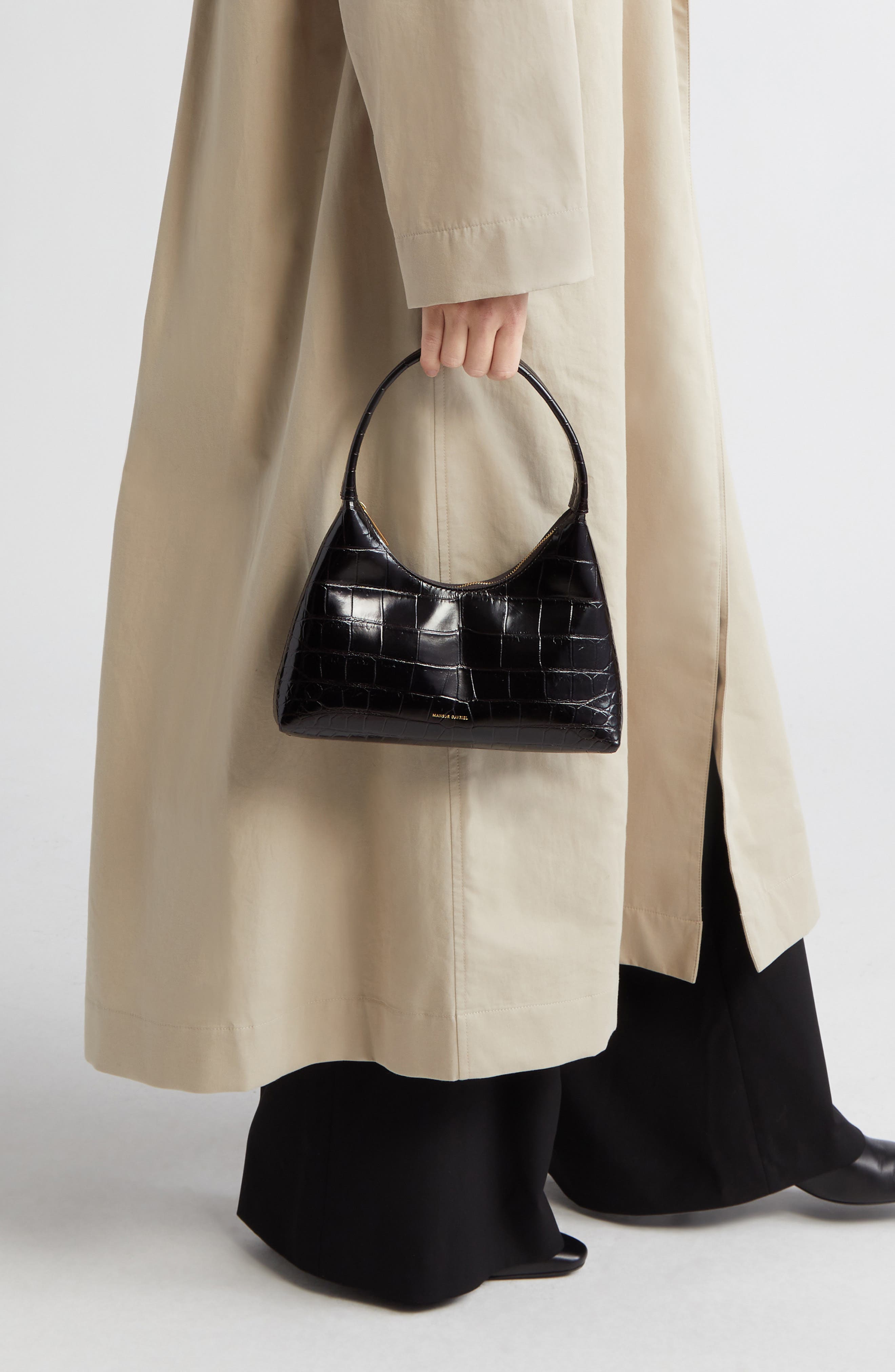 Mansur Gavriel Mini Candy Croc Embossed Faux Patent Leather Hobo Bag, Alternate, color, 