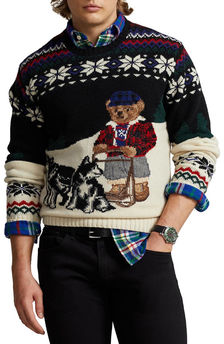 Polo Ralph Lauren Polo Bear Sled Dog Wool Blend Sweater, Main, color, 