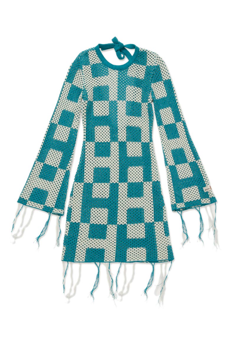 Long Sleeve Openwork Mini Sweater Dress, Main, color, TEAL