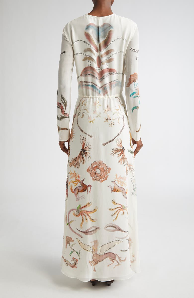 Altuzarra Sybbeline Long Sleeve Silk Georgette Maxi Dress, Alternate, color, Ivory Figurative Tattoo
