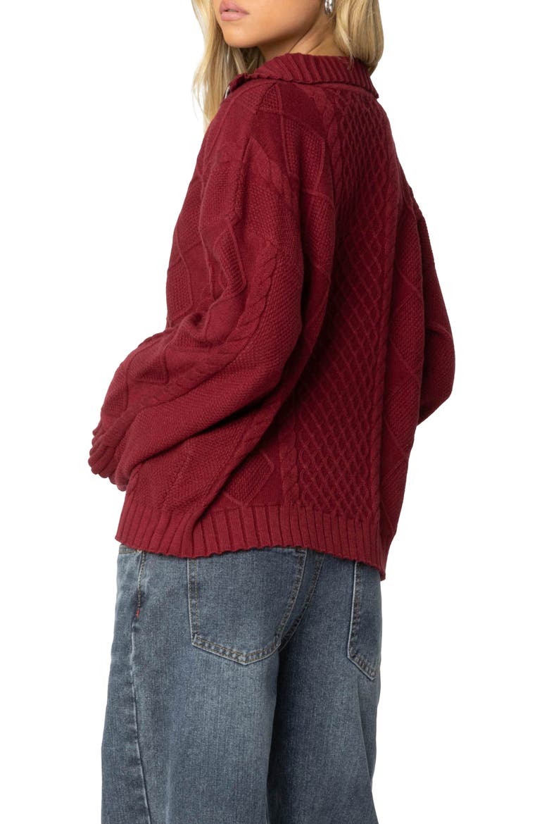 Cable Stitch Oversize Quarter Zip Pullover Sweater, Alternate, color, BURGUNDY