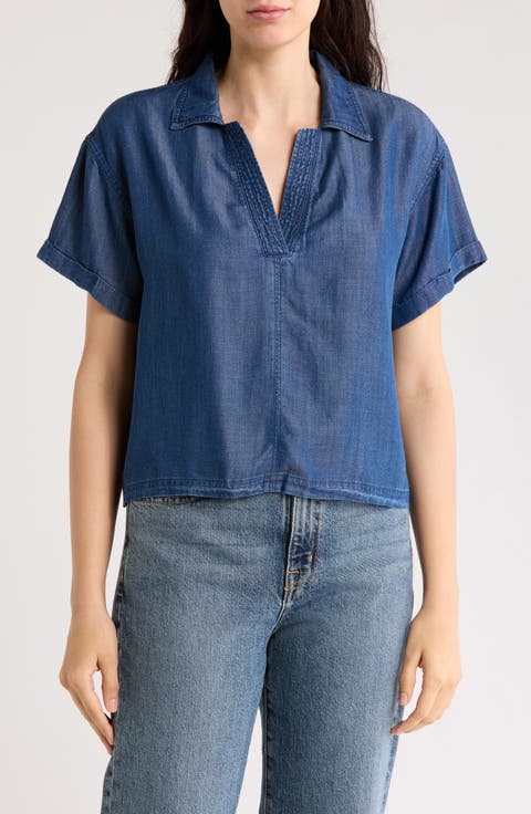 Chambray Polo Top
