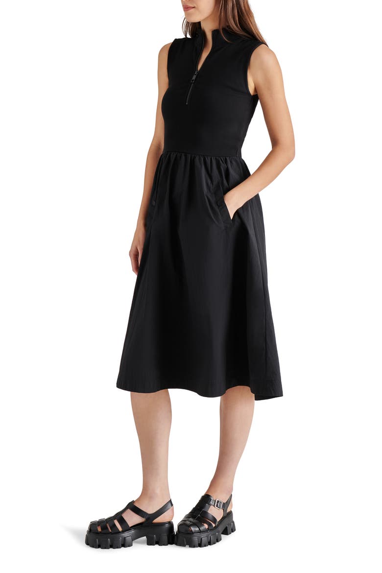 Berlin Sleeveless Half-Zip A-Line Dress, Alternate, color, BLACK